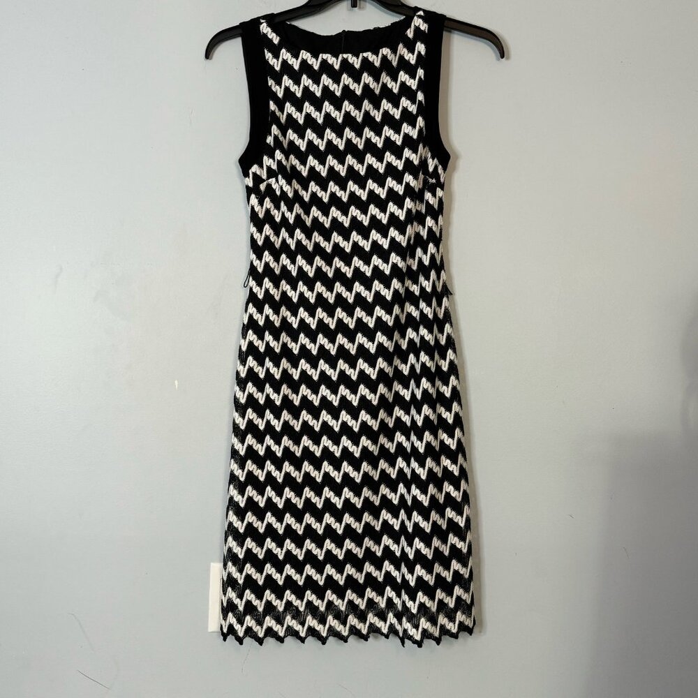 Joseph Ribkoff Women's Zigzag Embroidered Lace Sheath Dress Black White Size 8